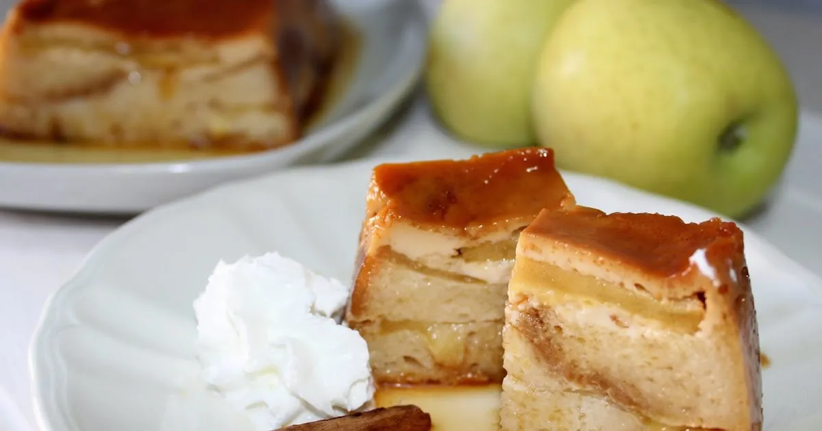 Pudin con manzana y nata